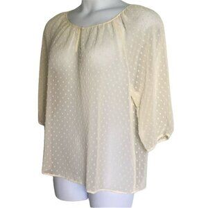 Ann Taylor Petite Sheer Textured Polyester Keyhole Blouse Petite Large